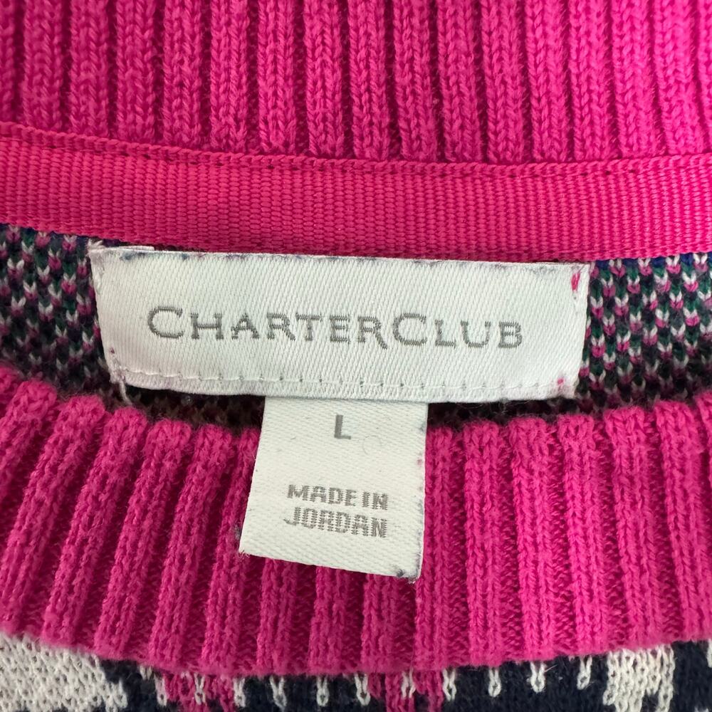 Vtg Charter‎ Club Tartan Plaid Preppy Pink Sweater Women L Luxury Round Neck - Picture 2 of 6